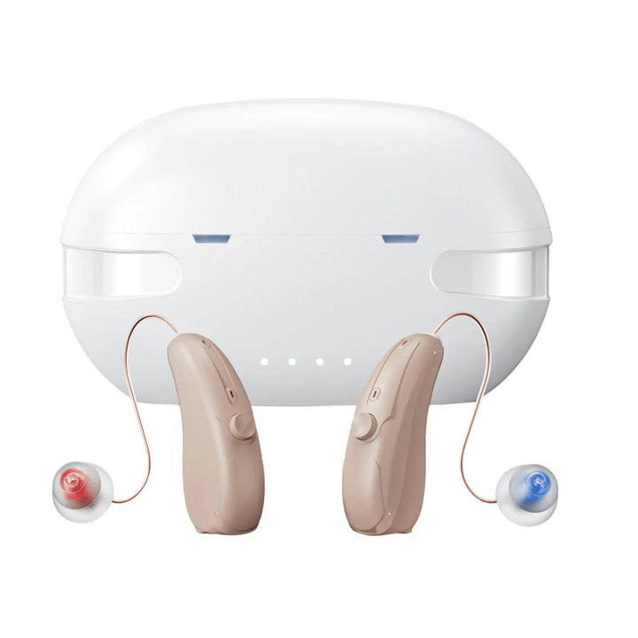 Panda Quantum receiver-in-canal hearing aids with charging case